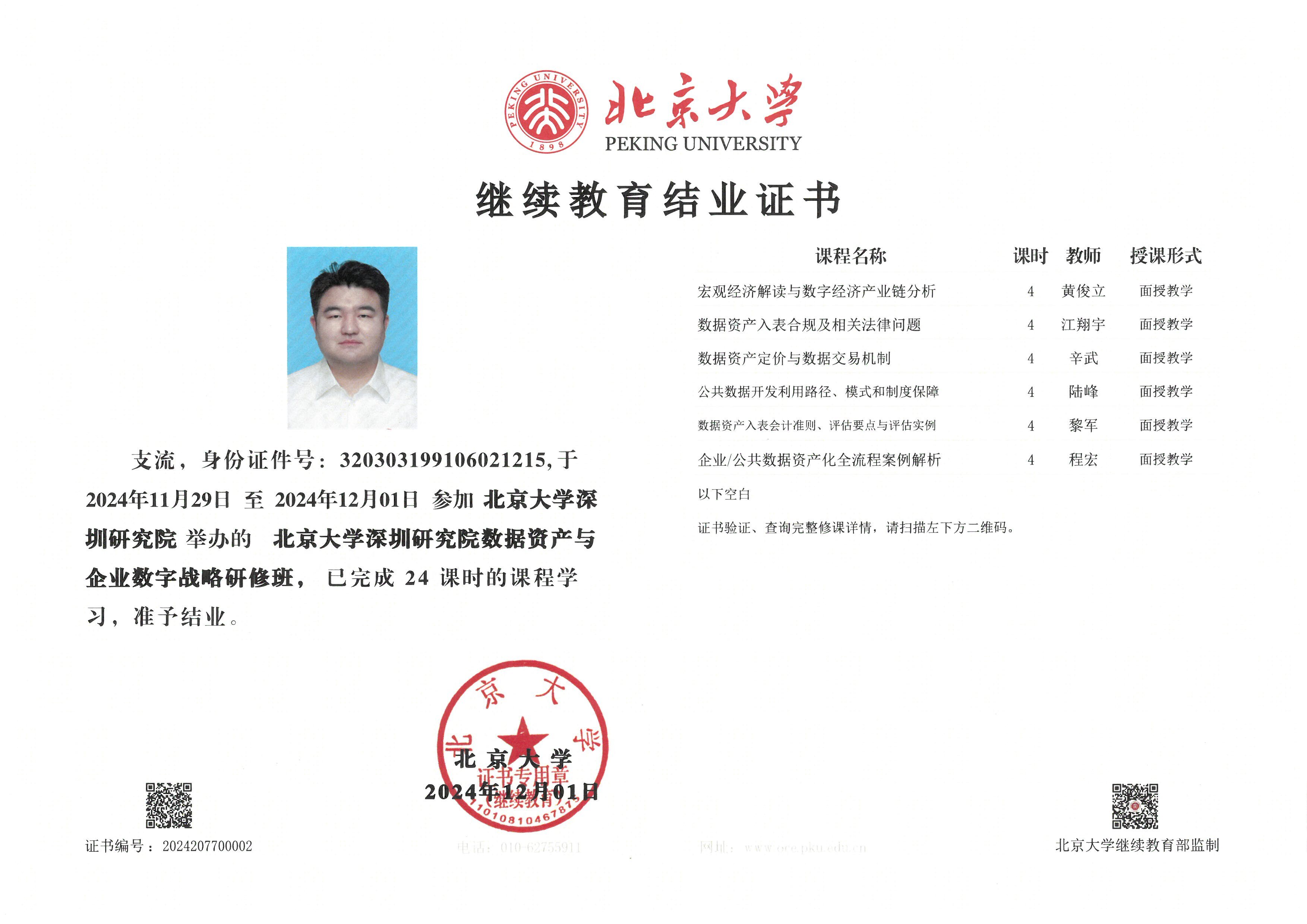 北京大學(xué)數(shù)據(jù)資產(chǎn)資質(zhì)證書(shū)